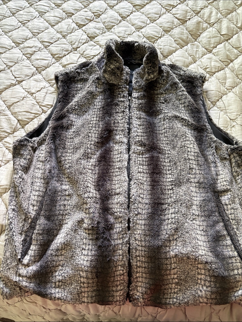 Reversible Gray Heather Faux Fur/Black Vest